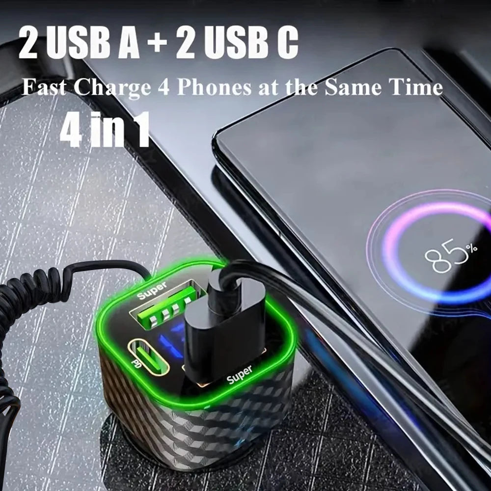 320w PD QC Usb C Car Charger Adapter Car Phone Fast Charging For Iphone 13 12 Xiaomi Samsung Huawei