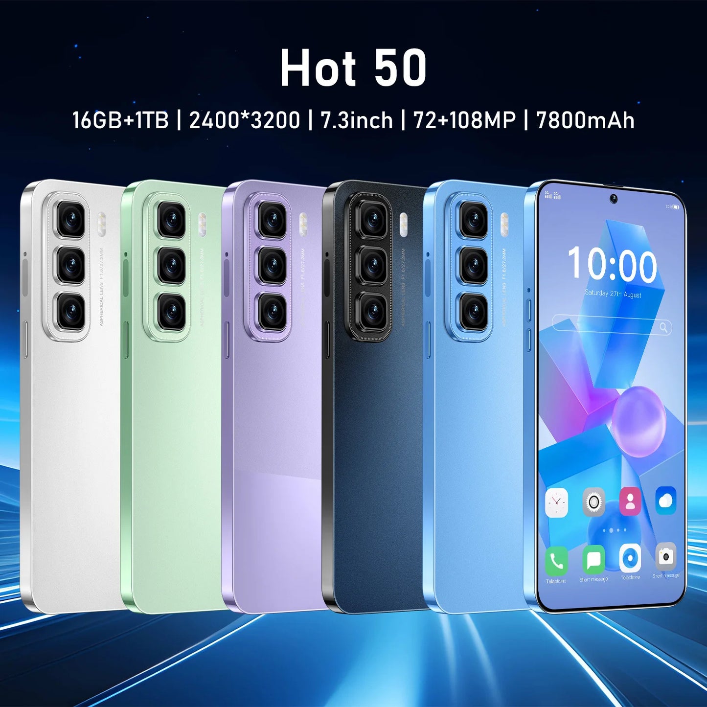 HOT 50 Original For Brand 2025 New Smartphone 7.3 inch Full Screen 4G 5G Cell Phone 7800mAh Global Version Mobile Phones