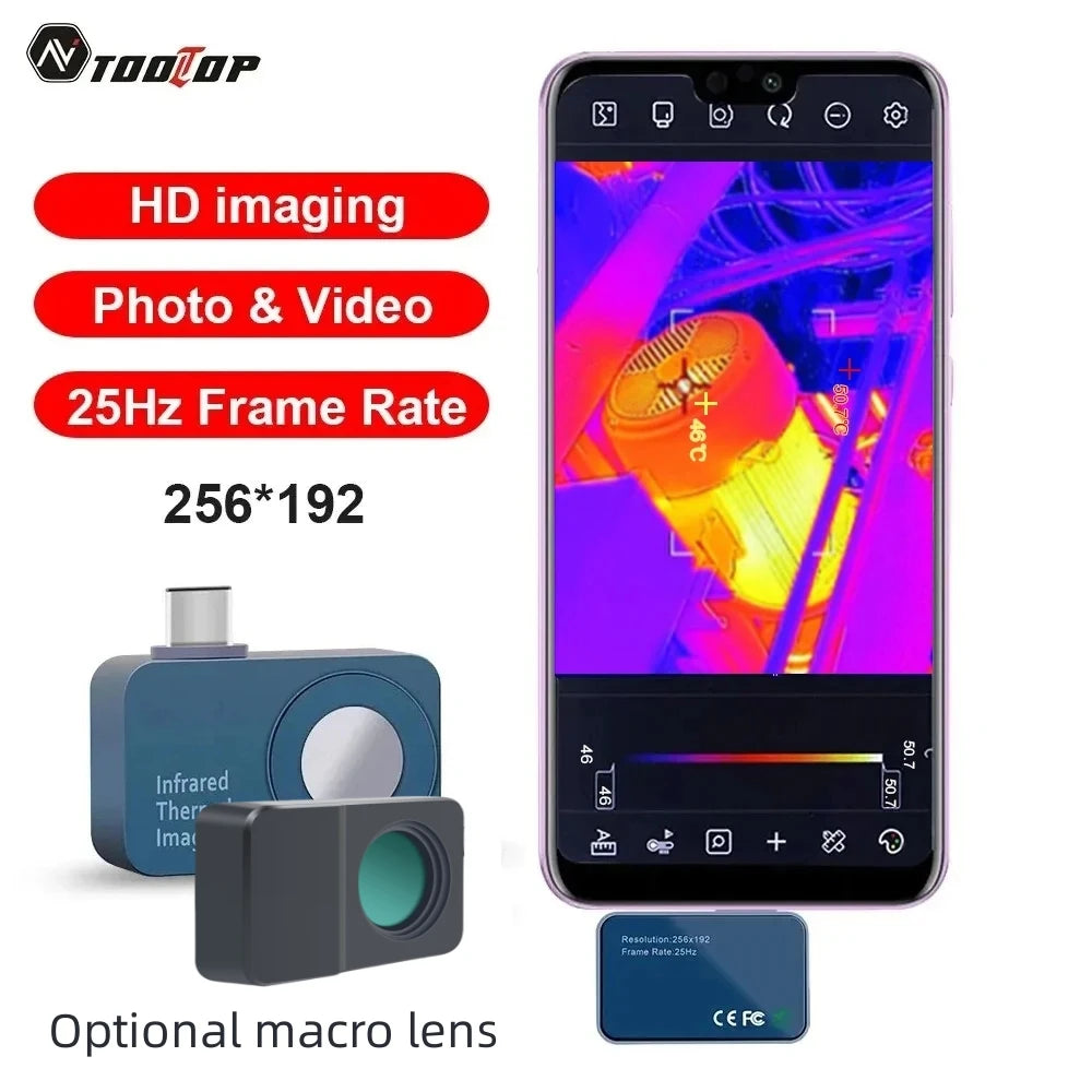 TOOLTOP T7 256*192 Android Type-C Thermal Imager 25Hz Mobile Thermal Imaging Camera for Solar Panel Power Device Fault Detect