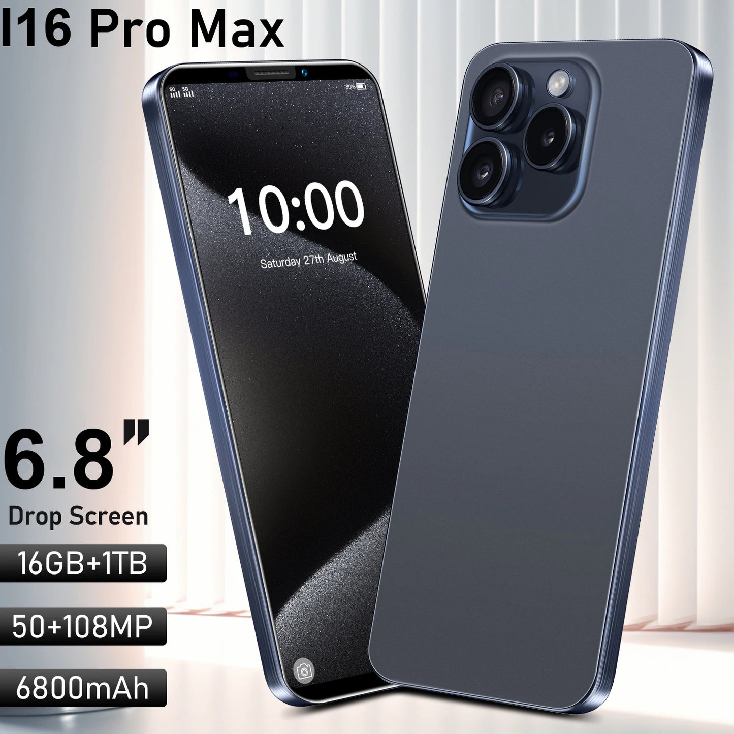 New Smartphone I16 Pro max Global version Mobile Phone16G+1T 6.8'' HD+ Android 14 6800mAh 4G/5G Networks Snapdragon 8 gen3 108MP