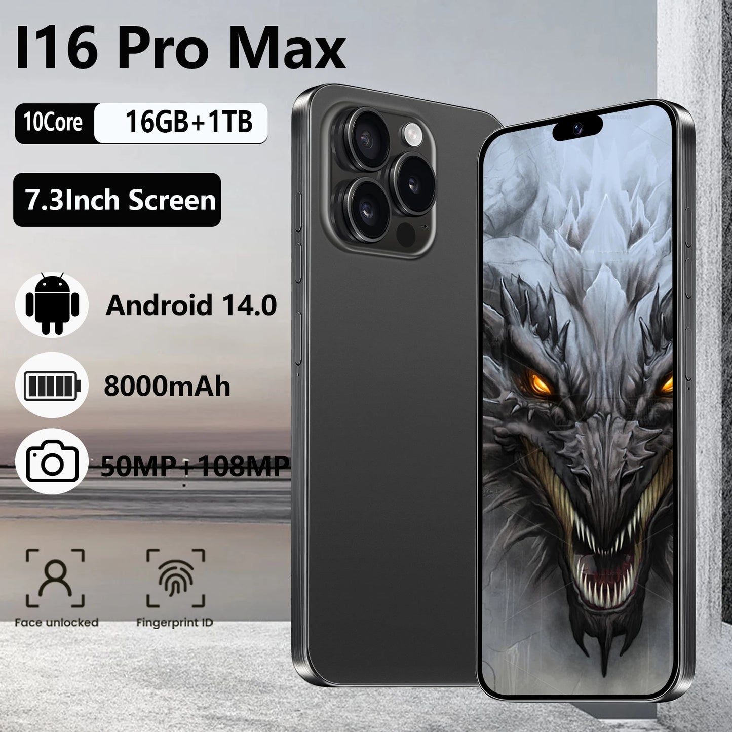 i16 ProMax 2025 HOT Original For Brand Smartphone 7.3 inch New Full Screen 4G 5G Cell Phone 6800mAh Mobile Phones Global Version