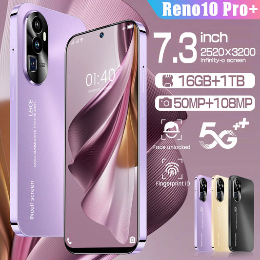 2025 Original Reno 10 Pro Smartphone 7.3 inch Full Screen 5G Cell Phone 1TB 7800mAh Mobile Phones 108MP Global Version Celulares