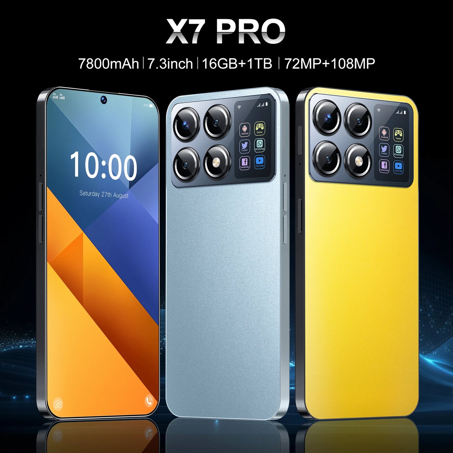 X7 Pro 2025 Mobile Phones HOT Global Version  Smartphone 7.3 inch Full Screen Smartphone 5G 16TB+1TB 7800mAh 108MP Cellphones