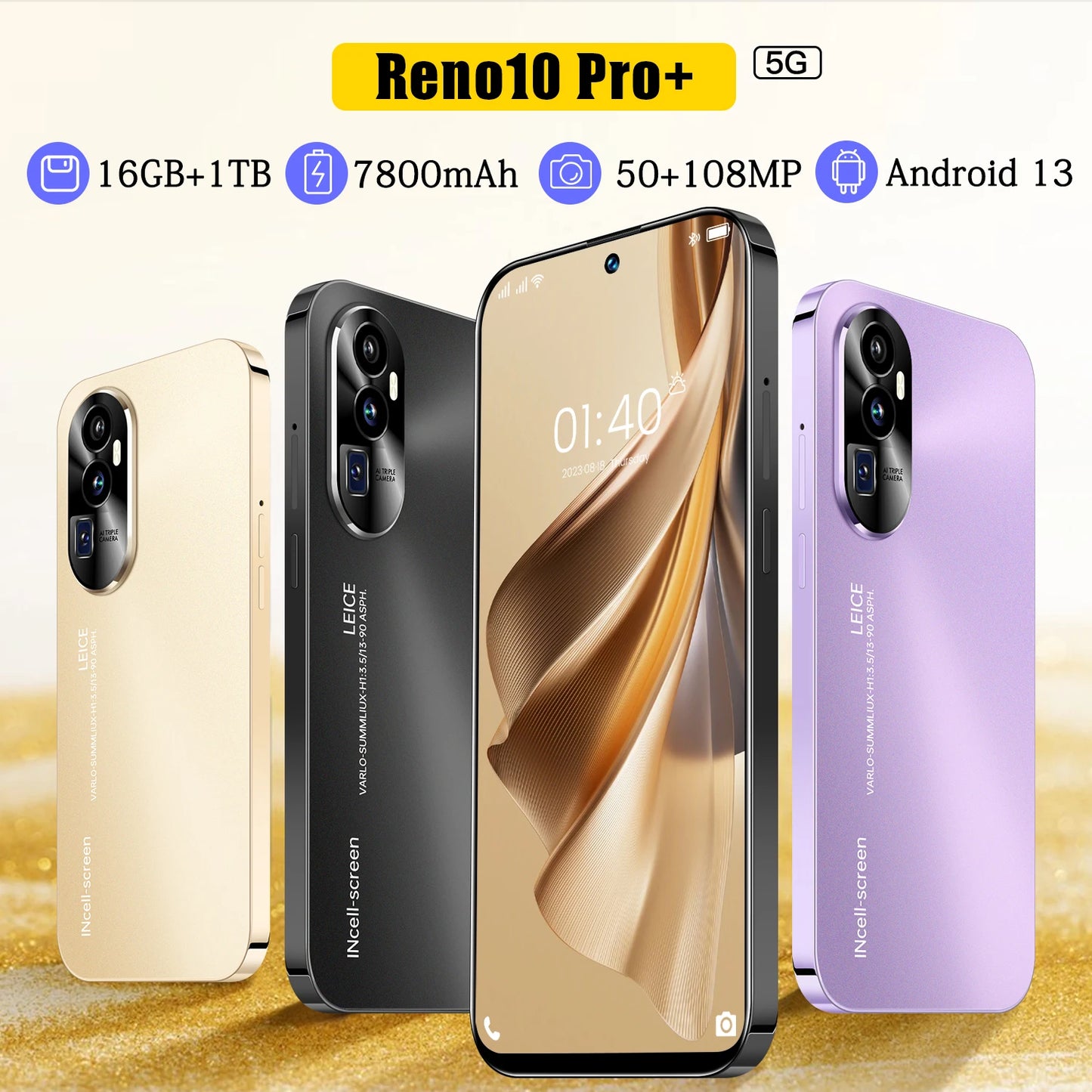 2025 Original Reno 10 Pro Smartphone 7.3 inch Full Screen 5G Cell Phone 1TB 7800mAh Mobile Phones 108MP Global Version Celulares