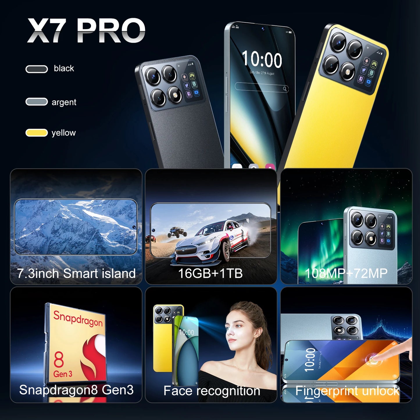 X7 Pro 2025 Mobile Phones HOT Global Version  Smartphone 7.3 inch Full Screen Smartphone 5G 16TB+1TB 7800mAh 108MP Cellphones