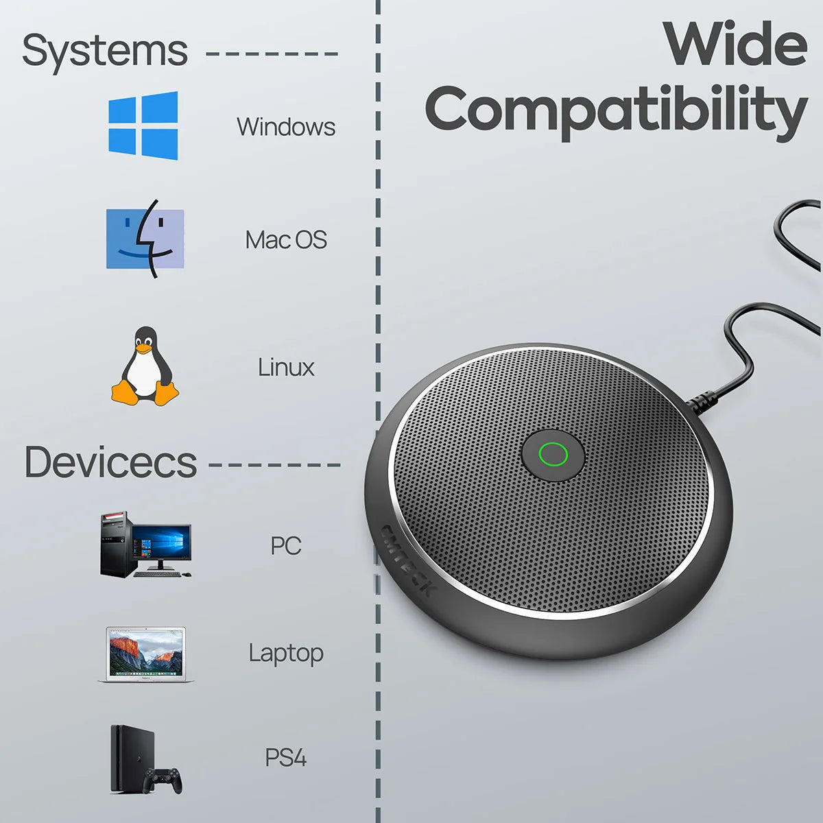 Conference Microphone, CMTECK USB Computer Micro CM003, Mute Function, Omnidirectional Mic for Laptop PC