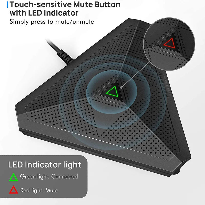 USB Conference Microphone, CM001 Desktop Computer Mic, Mute Button with LED Indicator, Omnidirectional Condenser Boundary Micro