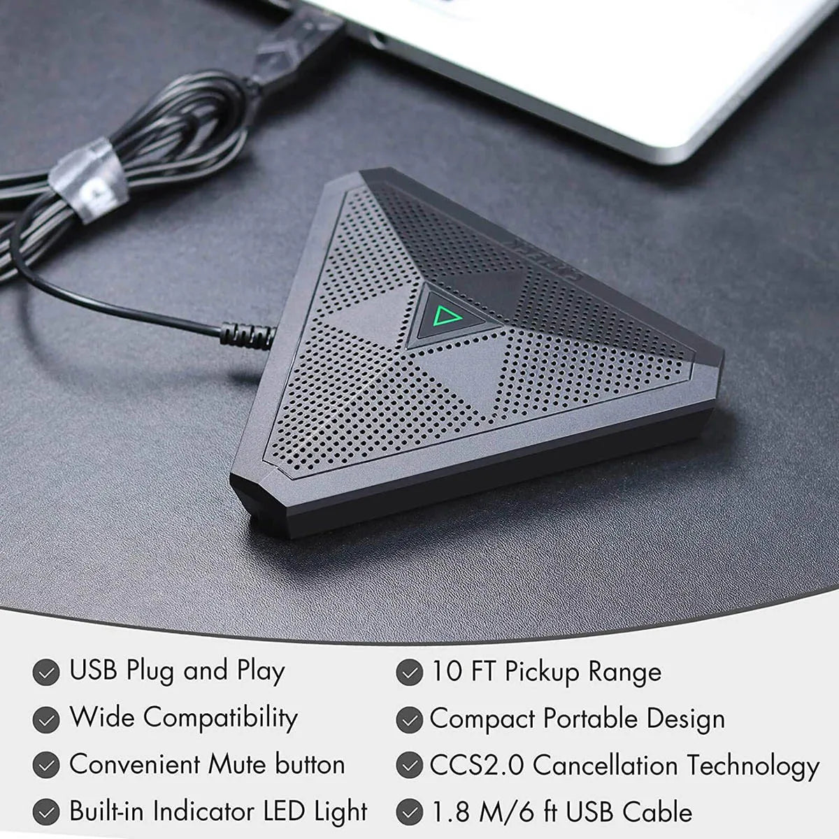 USB Conference Microphone, CM001 Desktop Computer Mic, Mute Button with LED Indicator, Omnidirectional Condenser Boundary Micro