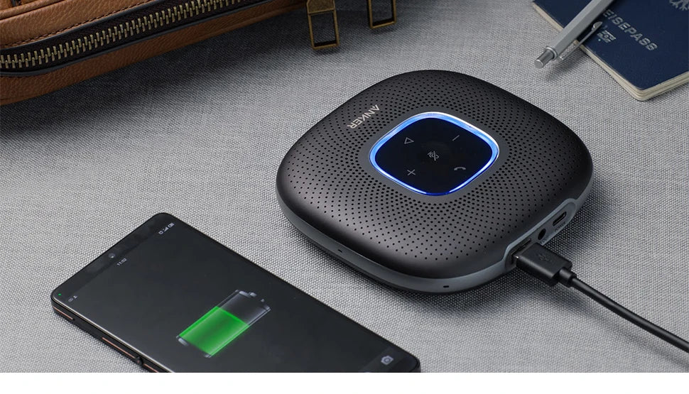 Anker PowerConf Bluetooth Speakerphone conference speaker with 6 Microphones, Enhanced Voice Pickup, 24H Call Time