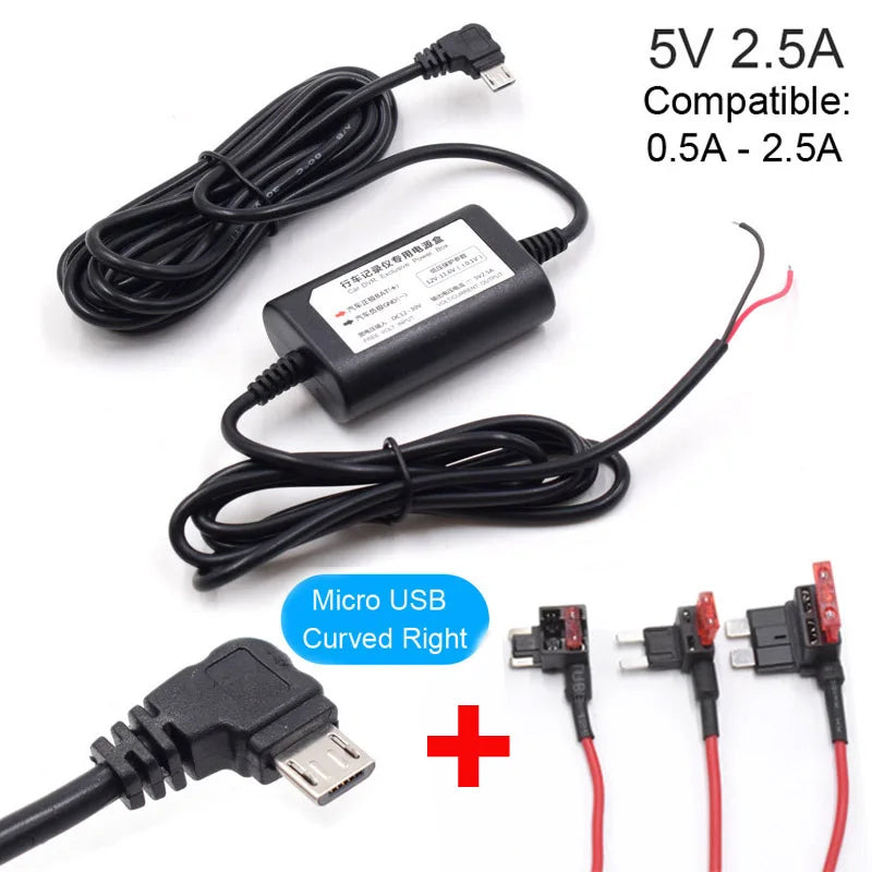 5V 2.5A Mini Micro Type C USB Car Dash Camera Charger Adapter Hard Wire DVR Hardwire Kit for XiaoMi 70Mai YI 360