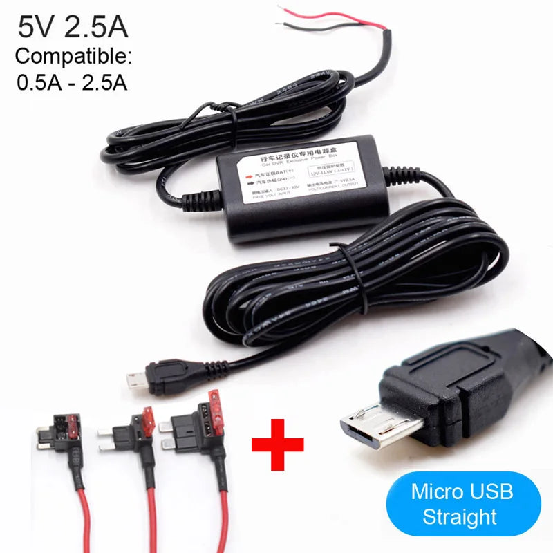 5V 2.5A Mini Micro Type C USB Car Dash Camera Charger Adapter Hard Wire DVR Hardwire Kit for XiaoMi 70Mai YI 360