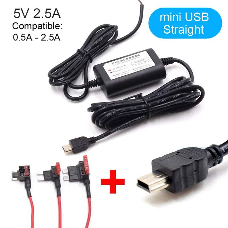 5V 2.5A Mini Micro Type C USB Car Dash Camera Charger Adapter Hard Wire DVR Hardwire Kit for XiaoMi 70Mai YI 360