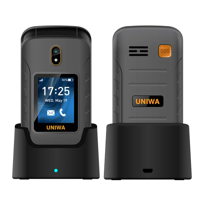 UNIWA V909T 4G Flip Phone Dual Screen Single Nano Cellphone Big Push-Button Mobile Phone for Elderly 2250mAh Russian Keyboard