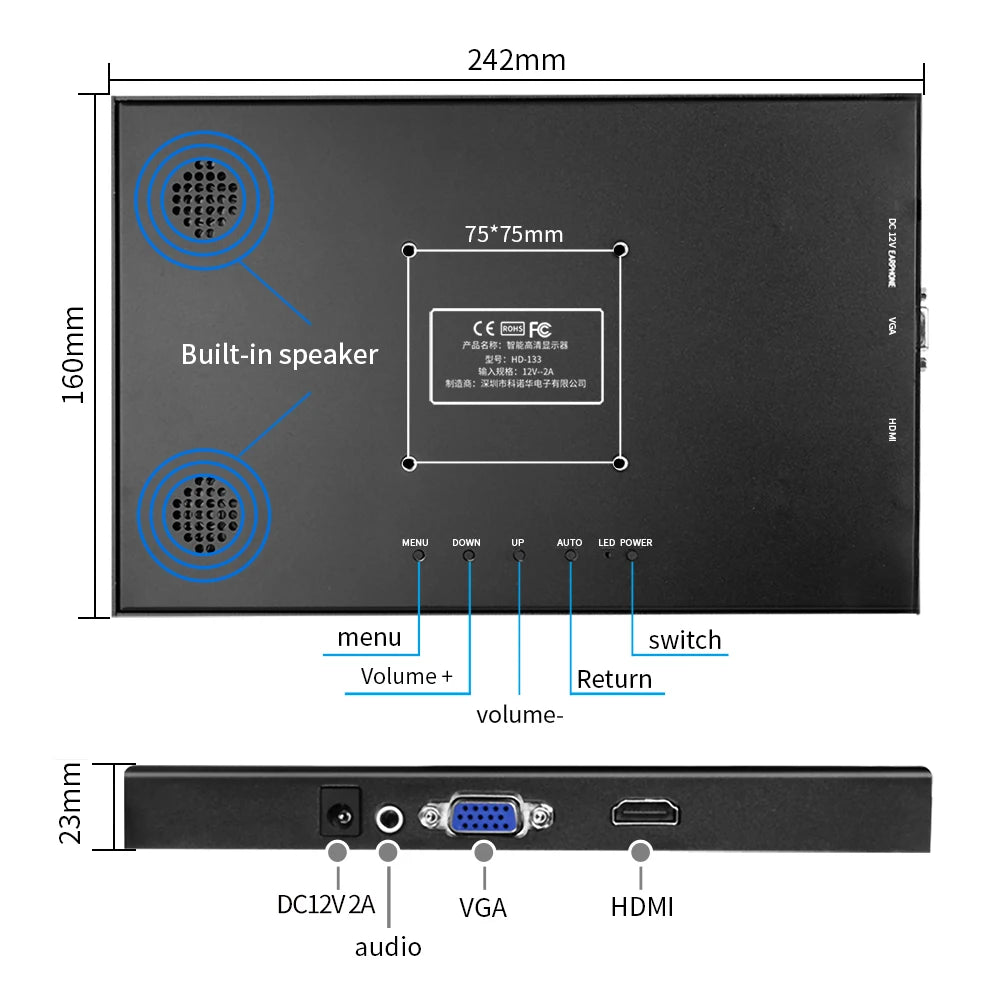 New! 11.6 Portable monitor HD IPS lcd display 1080P Gaming monitor for PS4 switch with VGA HDMI 10.1 Inch Computer Monitor