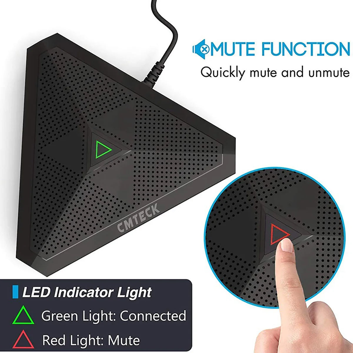 USB Conference Microphone, CM001 Desktop Computer Mic, Mute Button with LED Indicator, Omnidirectional Condenser Boundary Micro