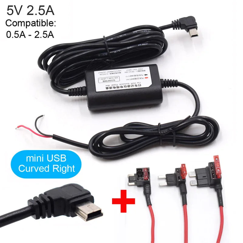 5V 2.5A Mini Micro Type C USB Car Dash Camera Charger Adapter Hard Wire DVR Hardwire Kit for XiaoMi 70Mai YI 360