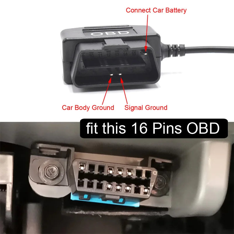 24Hours Mini Mico USB Ports 5V 3A Car Charge Cable OBD Hardwire Cord 3.5Meters With Switch For Dash Cam Camcorder Vehicle DVR