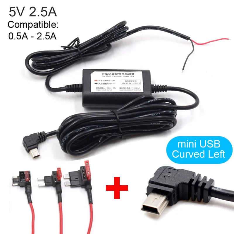 5V 2.5A Mini Micro Type C USB Car Dash Camera Charger Adapter Hard Wire DVR Hardwire Kit for XiaoMi 70Mai YI 360