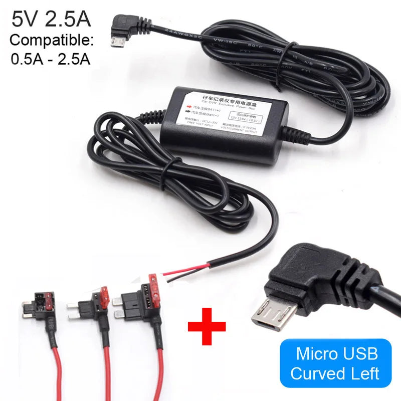 5V 2.5A Mini Micro Type C USB Car Dash Camera Charger Adapter Hard Wire DVR Hardwire Kit for XiaoMi 70Mai YI 360