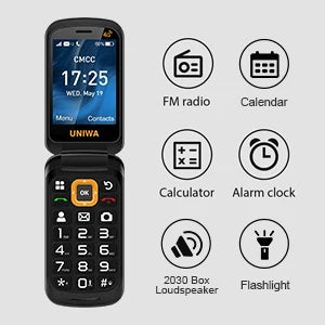 UNIWA V909T 4G Flip Phone Dual Screen Single Nano Cellphone Big Push-Button Mobile Phone for Elderly 2250mAh Russian Keyboard