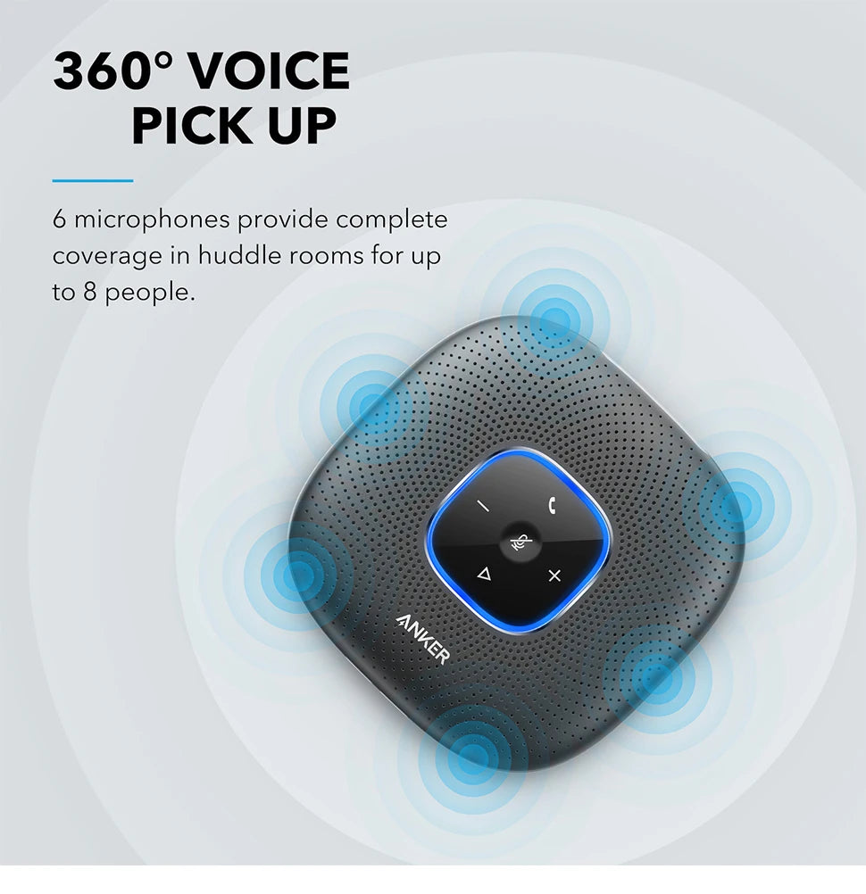 Anker PowerConf Bluetooth Speakerphone conference speaker with 6 Microphones, Enhanced Voice Pickup, 24H Call Time