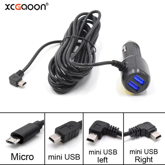 Mini Micro USB Car Charger 3.5meter 5V 3.4A With 2 USB Ports for Car DVR Dash Camera GPS Video Recorder, Input DC 8V-36V