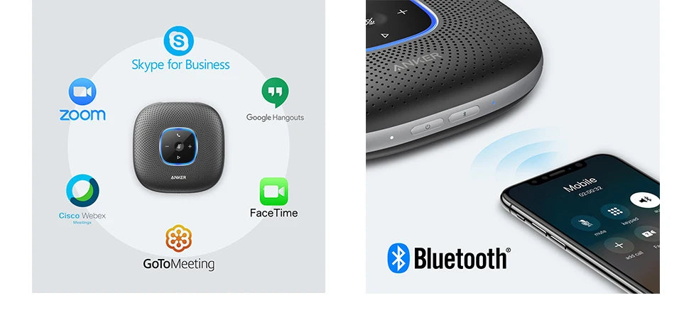 Anker PowerConf Bluetooth Speakerphone conference speaker with 6 Microphones, Enhanced Voice Pickup, 24H Call Time