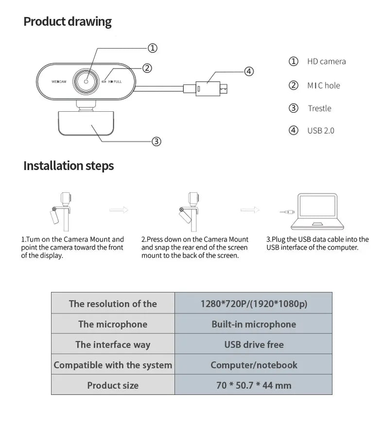 Mini 4K Webcam USB Computer 2K Webcam For PC Laptops Live Streaming Full HD 1080P Web Camera For Work With Microphone Tripod