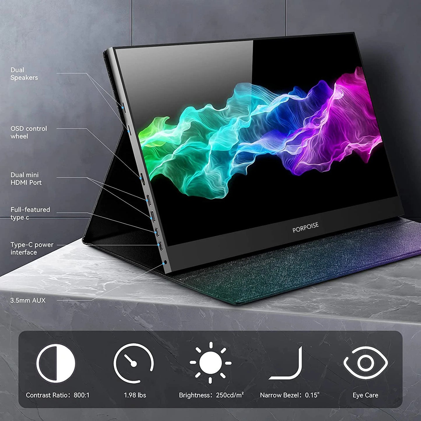 New! Portable Monitor 2K 16'' Ultra-clear 2560x1600 100% sRGB Laptop Monitor USB C HDMI Gaming Computer Display IPS