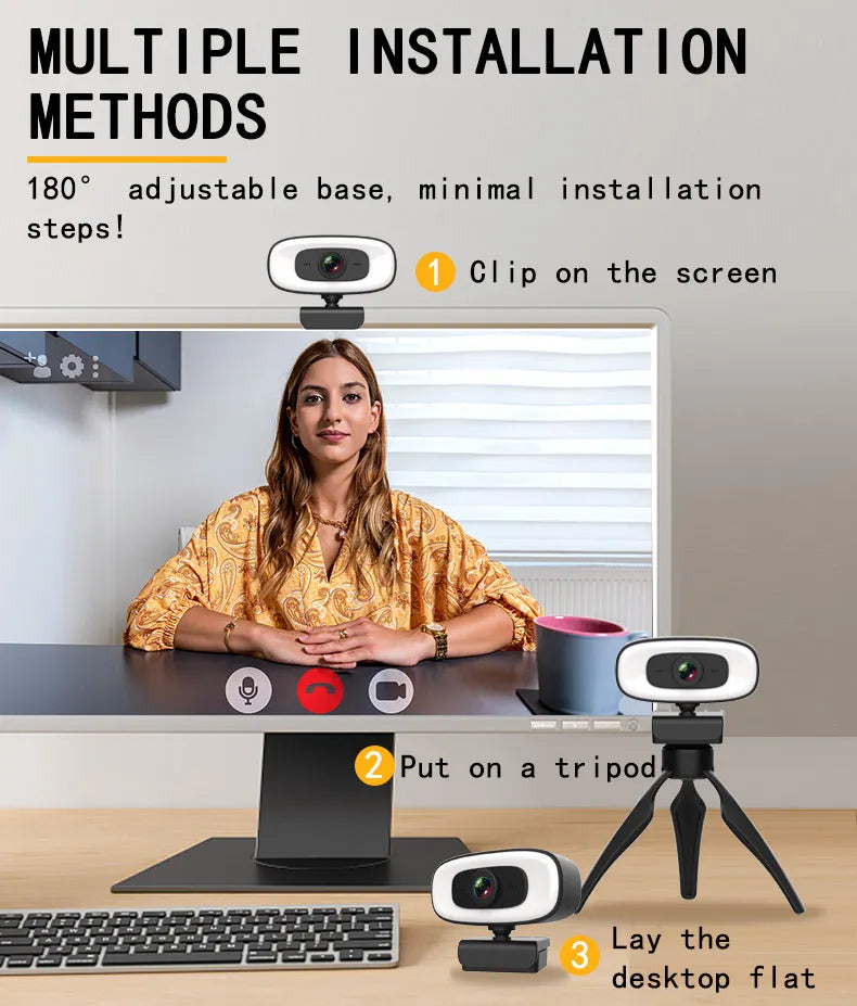 Mini 4K Webcam USB Computer 2K Webcam For PC Laptops Live Streaming Full HD 1080P Web Camera For Work With Microphone Tripod