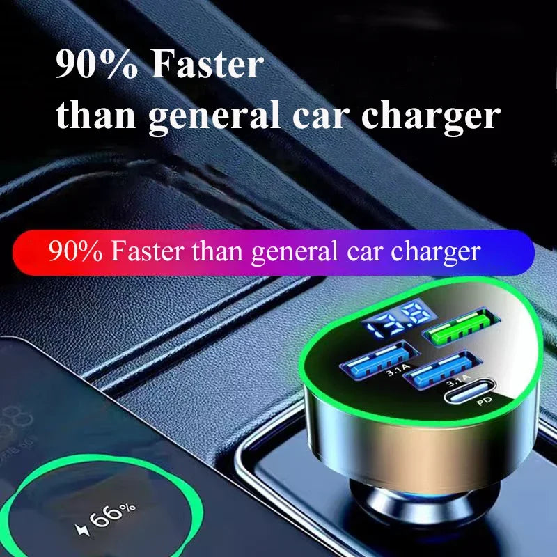 UYUXIO USB C Car Phone Charger Super Fast Charge in Car with LED Voltage Display for iPhone Samsung Huawei Oneplus Android Phone