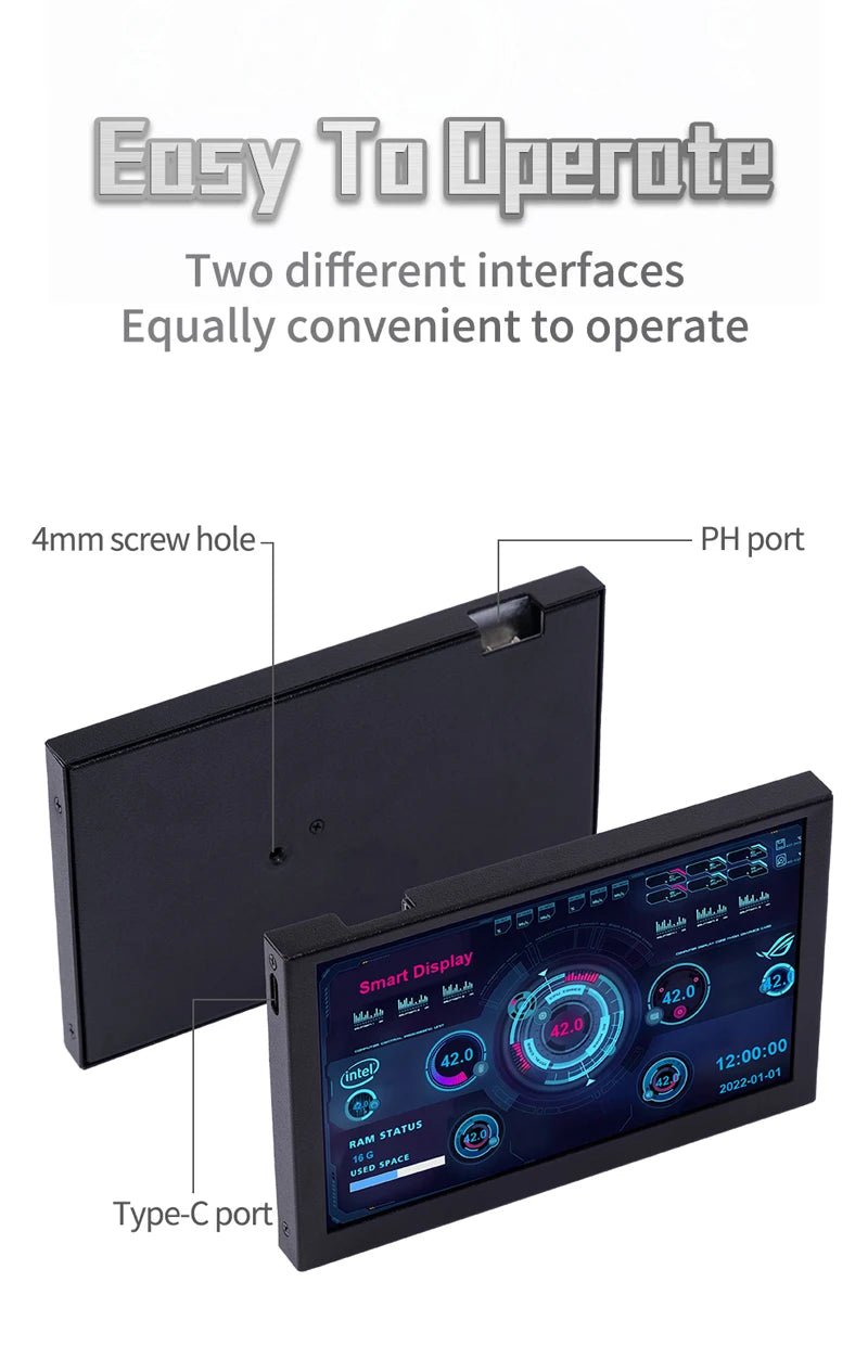 5 Inch IPS USB Secondary Screen 800x480 Type-C LCD Computer Hardware Monitor Music Spectrum Analysis Display No AIDA64