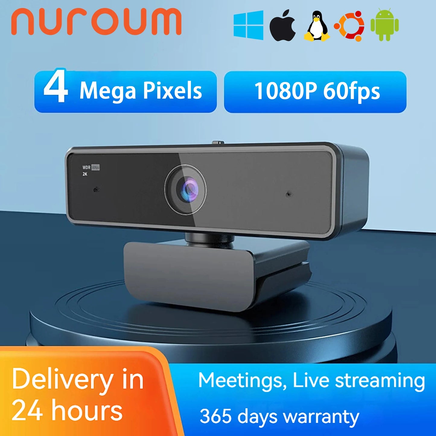 NUROUM V11 2K Webcam With Dual Microphone 1080P 60fps 1440P 30fps FHD Computer Mini Web Camera USB for PC Laptop