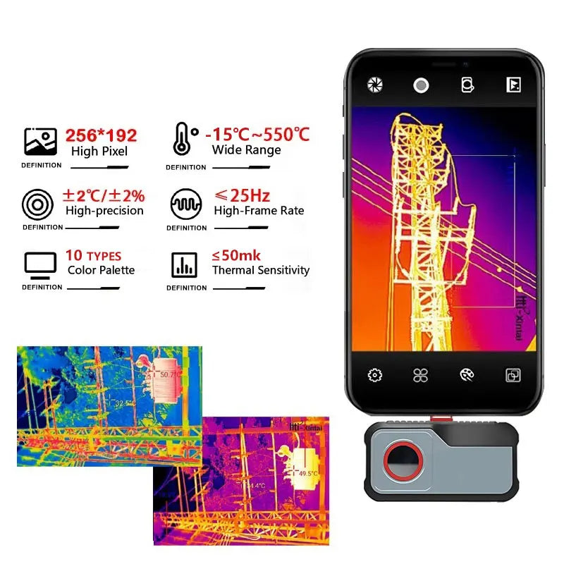 256*192 Pixels Thermal Camera -20°C~550°C Android Type C Mobile Phone Infrared Thermal Imager For Electrical Repair