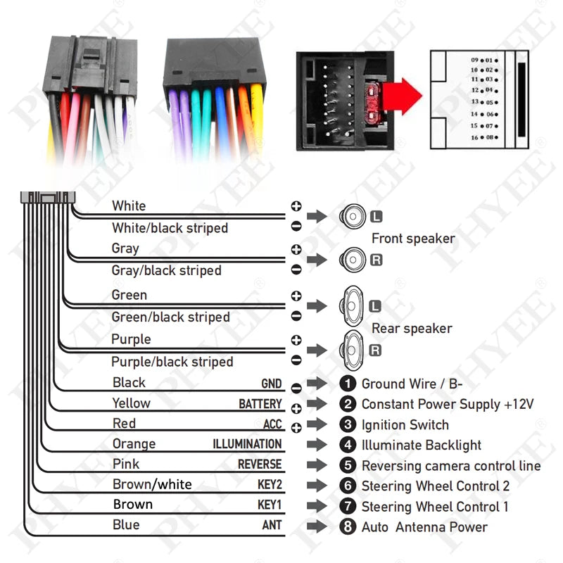 16 Pin to Quadlock Wiring Harness, CAN Bus Decoder, for Ford Focus MK2 Fiesta Mondeo Transit, Automotive Cable for Android Radio