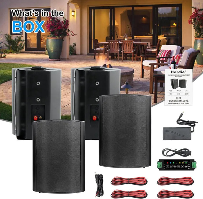 Herdio 800W 6.5'' Outdoor Speakers Bluetooth Waterproof Wired With Superior Amplifier Wall Mounted Sound System Enhanced Bass