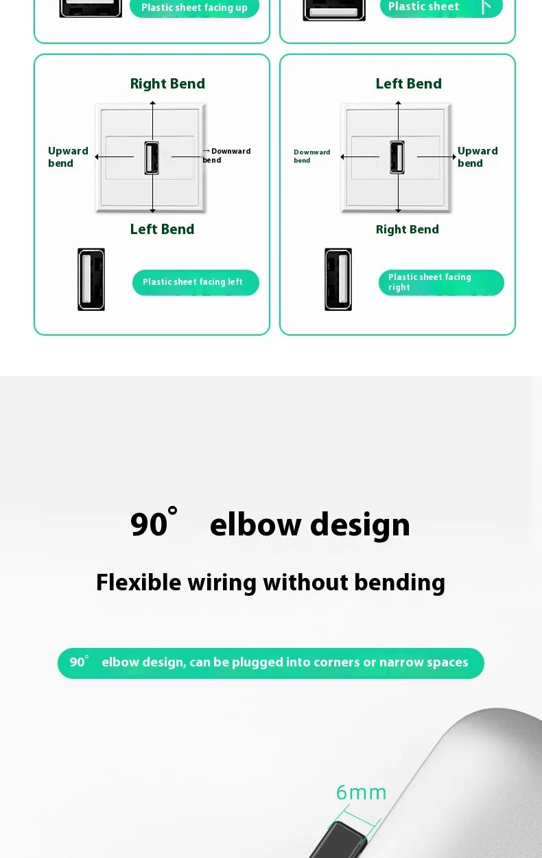 USB to TypeC data cable with left and right bend wires 2.0 transmission, 2A power supply, TypeC flat silicone cable