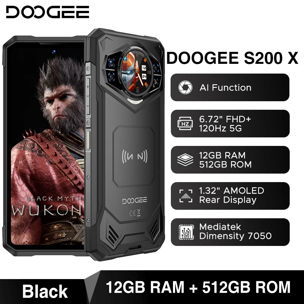 World Premiere DOOGEE S200 X 5G 12GB 512GB Rugged Phone MTK Dimensity 7050 10100mAh battery 33W 6.72” FHD+120Hz IPS screen