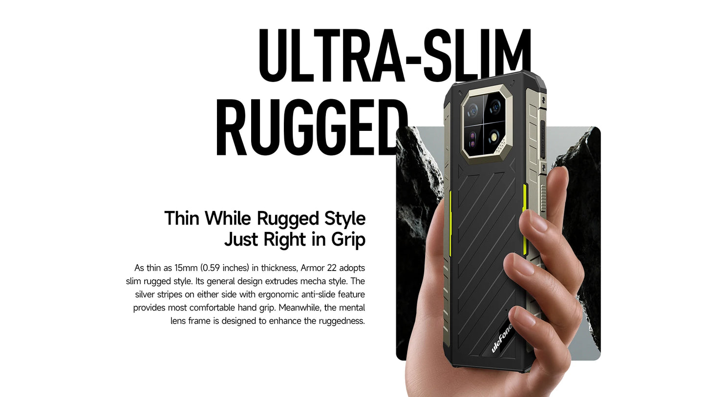 Ulefone Armor 22  Rugged Phone,16GB (8GB+8GB) RAM,128GB/256GB ROM, Android 13 Smartphone,NFC 64MP Night Vision 4G Mobile Phone