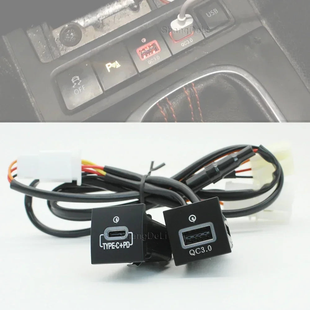 Car USB Charger PD Quick Charge QC3.0 Phone Charging Adapter Outlet Button For Volkswagen Golf 6 Jetta 5 Scirocco 2006-2012