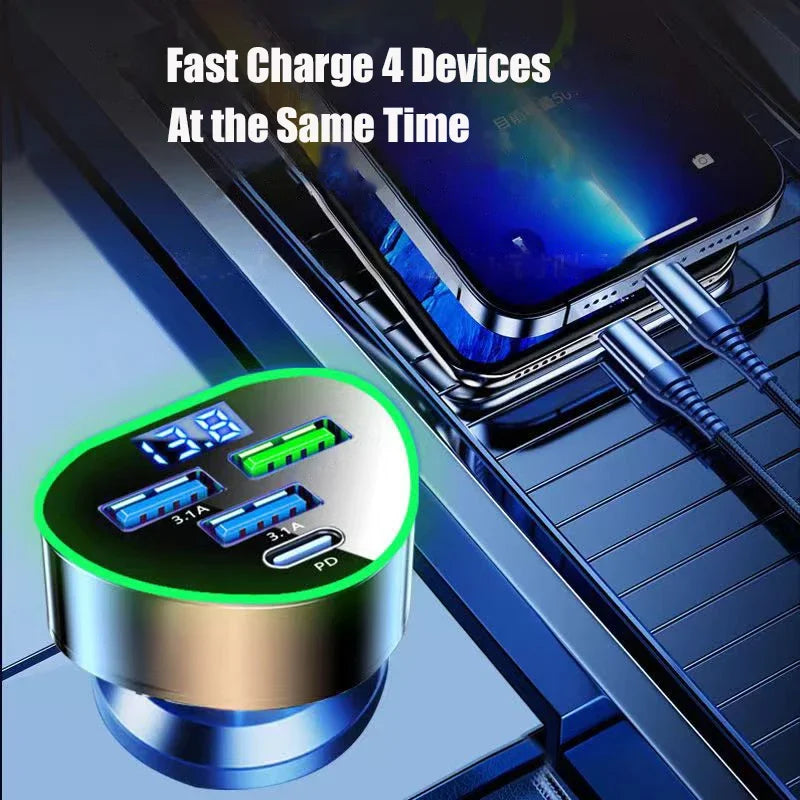 UYUXIO USB C Car Phone Charger Super Fast Charge in Car with LED Voltage Display for iPhone Samsung Huawei Oneplus Android Phone