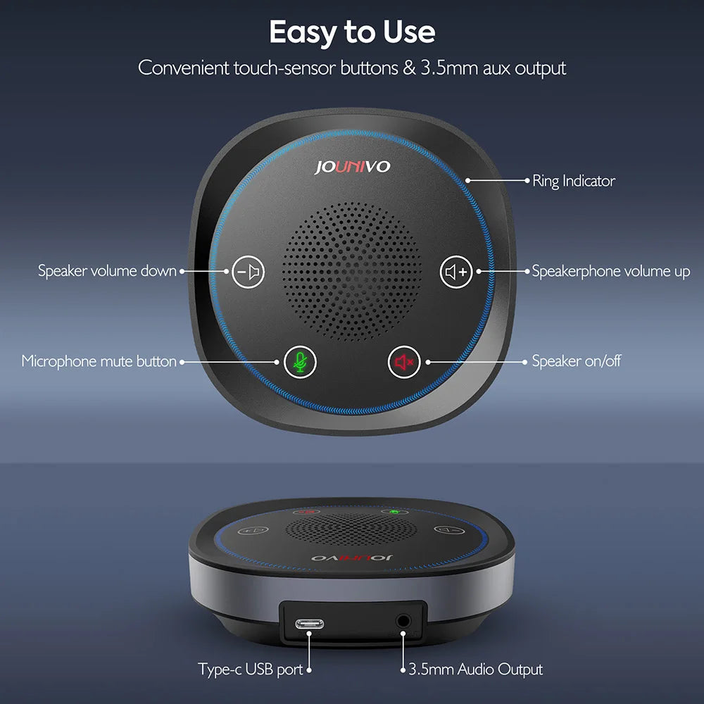 USB Conference Speaker, Microphone with Speakers, Omnidirection Zoom Mic Speakerphone with LED Indicator, Volume & Mute Control