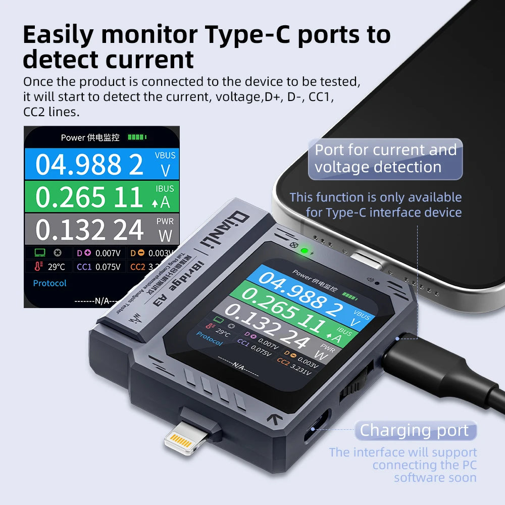 Qianli iBridge A3 Tail Plug Tester Lightning and Type-C Interface Auto Scan for Mobile Phone Tail Plug Comprehensive Analysis