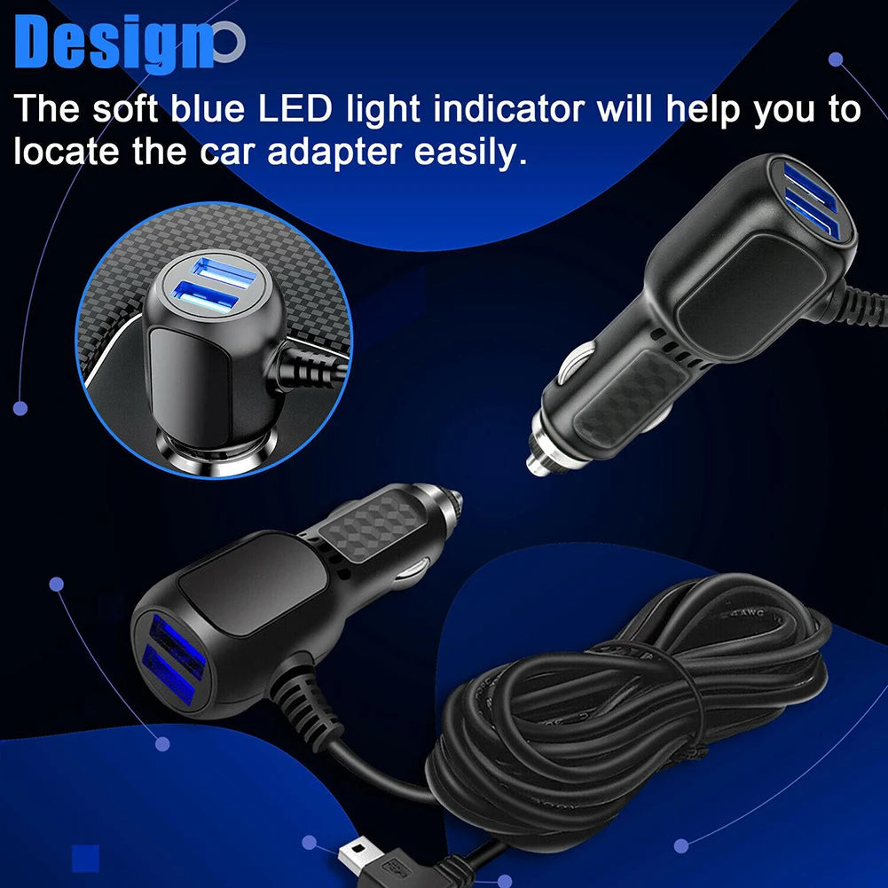 DVR Charging Power Cable Dash Cam Car Charger Mini USB Cable Micro USB 11.5ft Power Cord Supply 12-24V For Dash Cam Mirror Cam