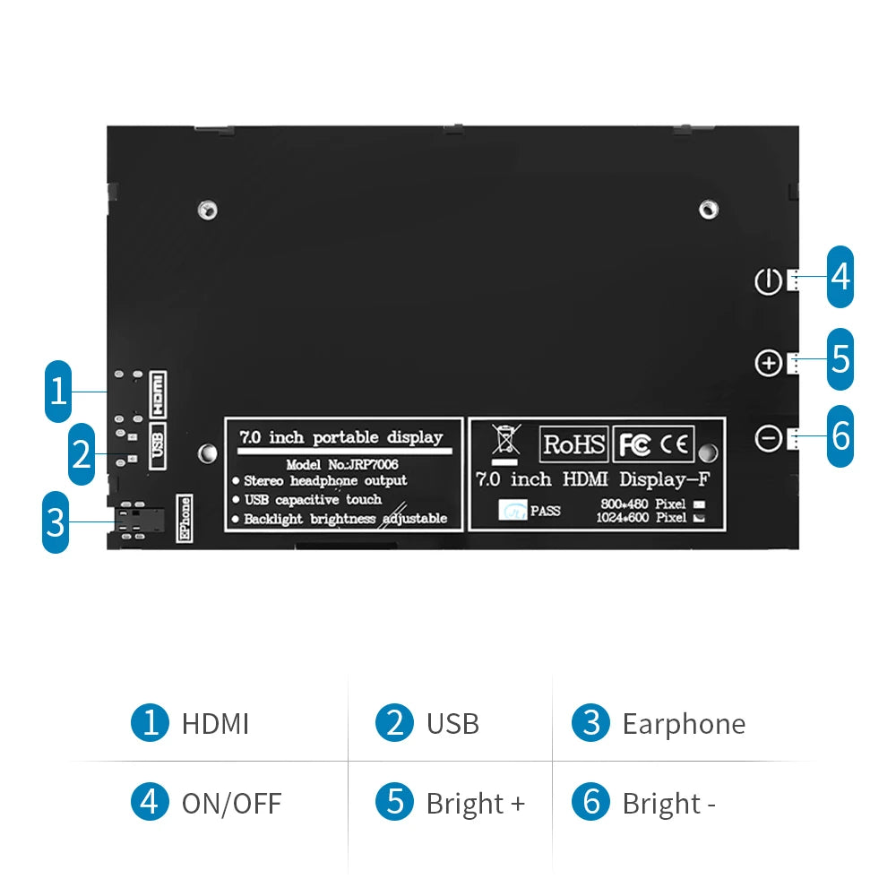 7 Inch LCD IPS Display HDMI-compatible Touch Screen With Case 1024x600 Resolution  for Raspberry Pi 3 Pi4 PC Portable Monitor