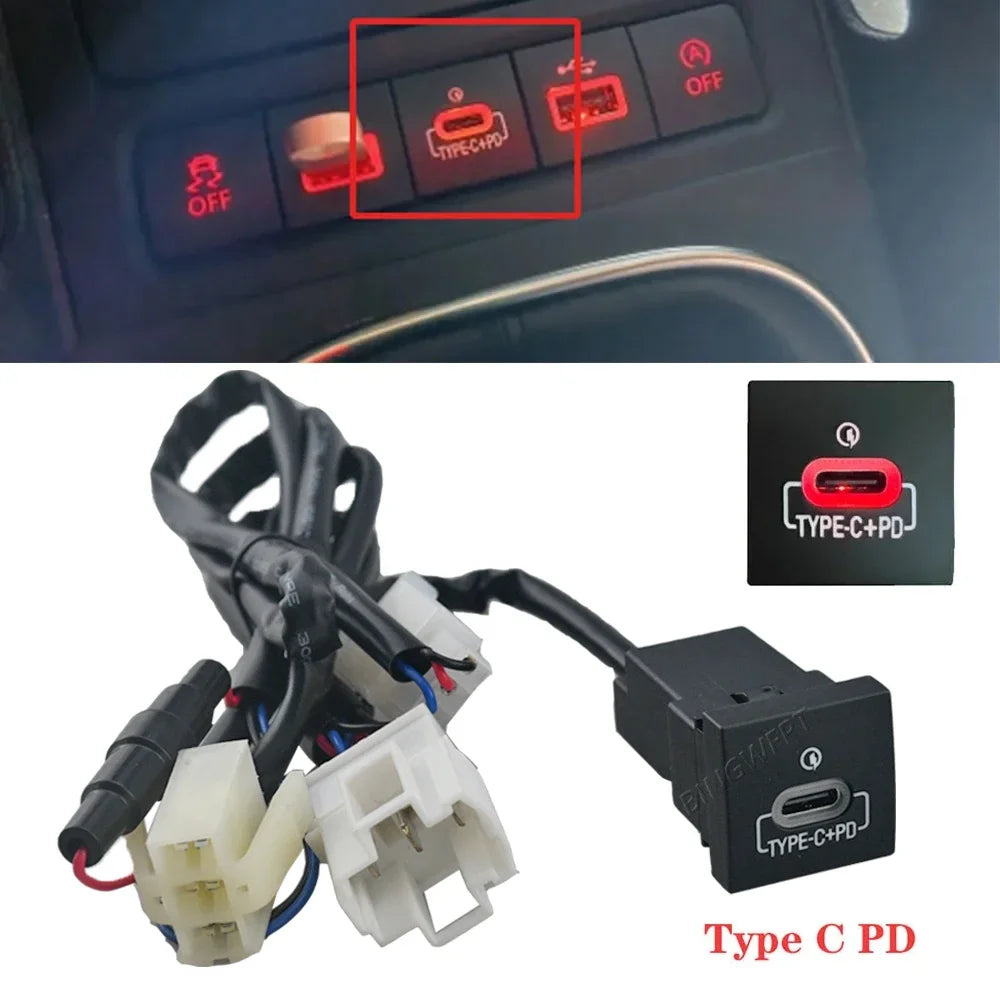 Car USB Charger PD Quick Charge QC3.0 Phone Charging Adapter Outlet Button For Volkswagen Golf 6 Jetta 5 MK6 Scirocco 2006-2012