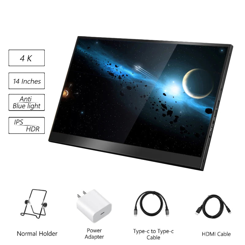 New! 14 Inches 4K IPS Portable Monitor Laptop Second Extended Screen Panel Gaming Monitor For X-Box Switch PS5 4 Mobile Phone