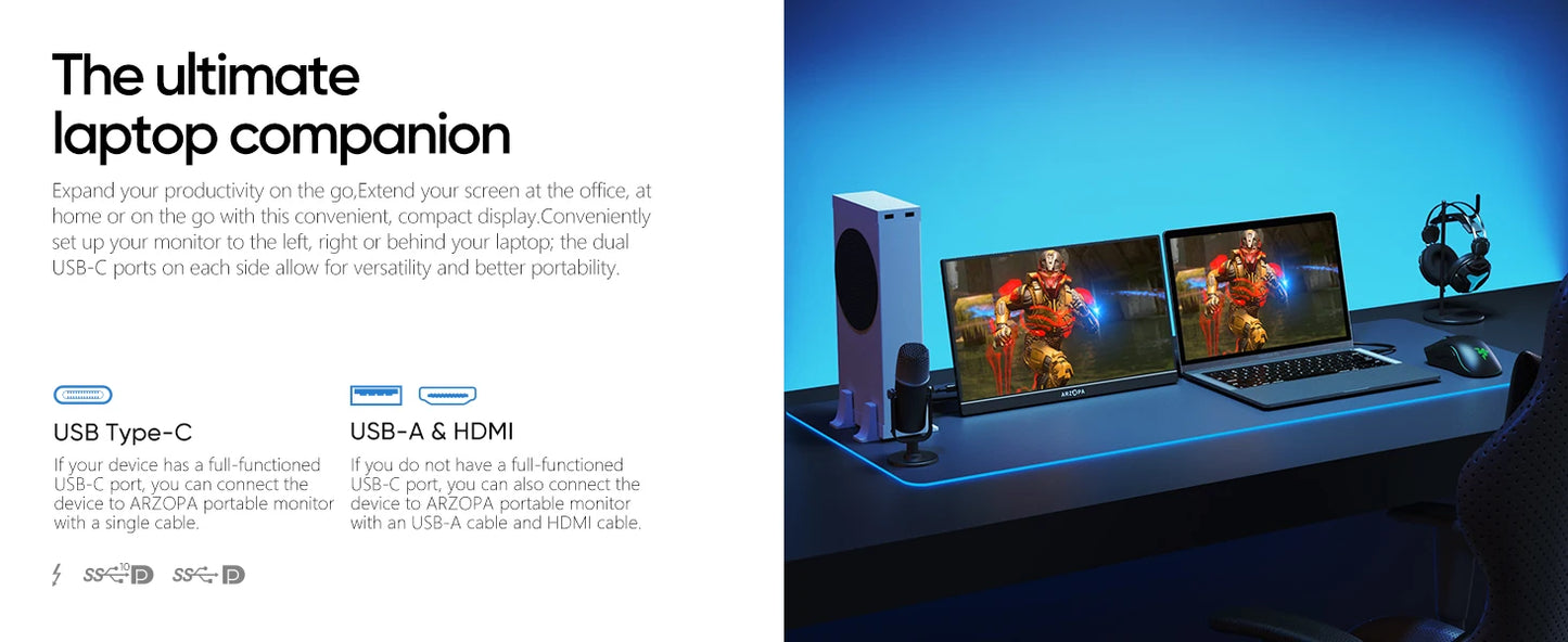 New ARZOPA 16.1'' 144hz 1080P 100% sRGB FHD Portable Gaming Monitor HDR Second Screen for Switch, Xbox,PS5,Laptop,PC,Mac Z1FC