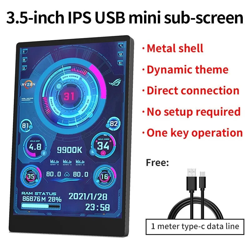 8.8 / 5 / 3.5 Inch IPS Type-C Secondary Screen Computer CPU GPU RAM HDD Monitor USB Display Freely AIDA64 Mini Monitor Win 10 11