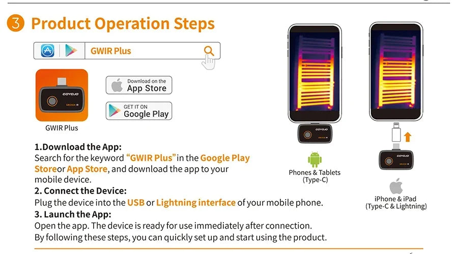 GW192A New Thermal Imaging Camera for iPhone & Android Phone Infrared Thermal Imager Inspection Repair Thermographic Camera